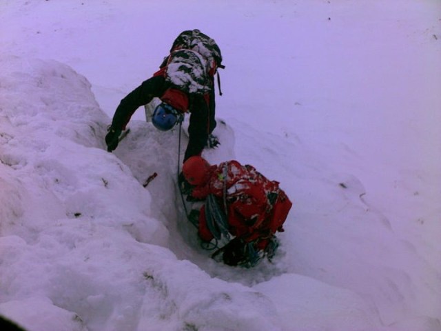 Looking down on the author (right) bringing up a "client"