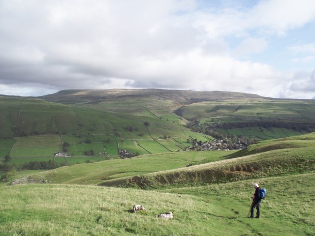 Looking back towards Great Whernside, with Kettlewell below