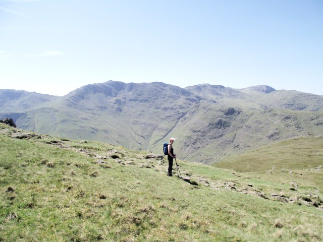On Martcrag Moor with (L to R) Bowfell, Esk Pike and Great End beyond