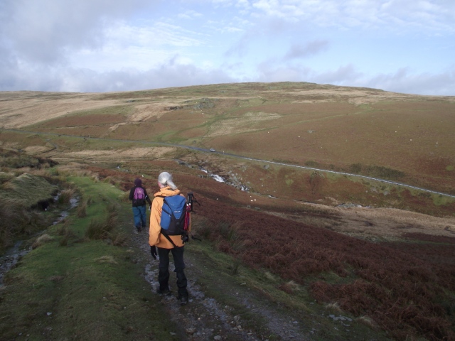 Heading down to the Mountain Road from Rhaeadr, with white water showing dead centre
