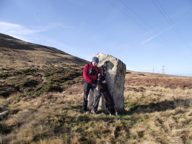 The author and ‘Mist’ at the 2 metre stone