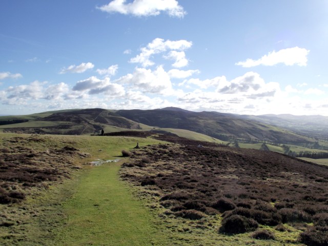 Looking south from Penycloddiau, with Moel Famau dead centre in the distance
