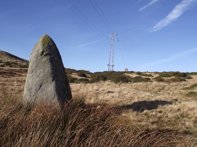 Another view of the stone with the 20th Century power lines above