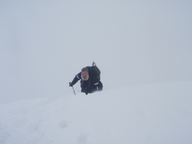 John Bamber (trip photographer) exits the ridge on to the summit plateau (PS)