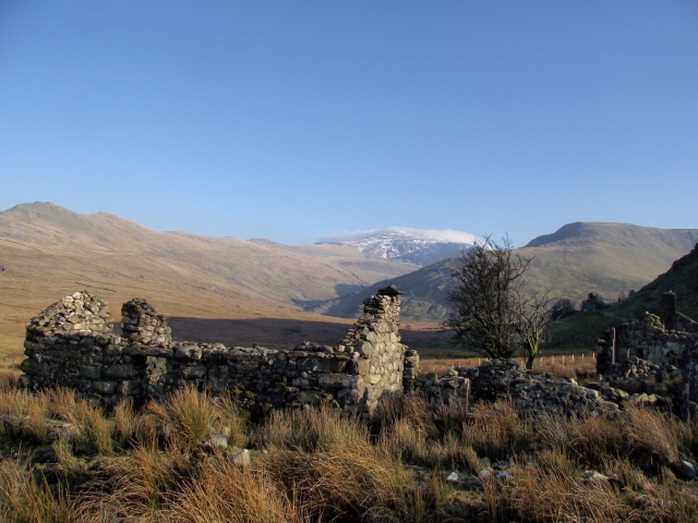 Brithdir, with Garnedd Ugain and cloud-covered Yr Wyddfa in the distance