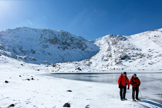 Llyn Bochlwyd frozen, with Glyder Fach behind and to the left (JB)
