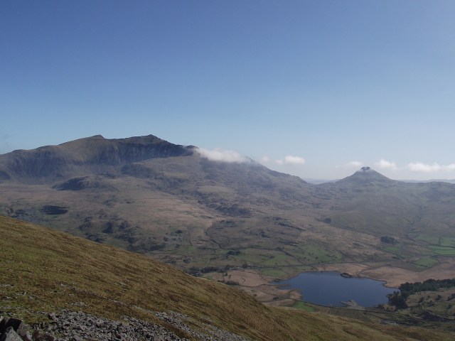Yr Aran on the right, with Yr Wyddfa (Snowdon) higher on the left