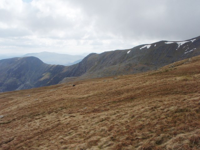 Looking back towards Craig yr Ysfa- the snow patch on the left is the crash site
