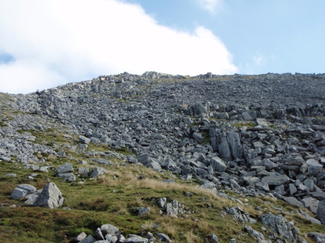 Looking uphill to the impact site, roughly in the centre of the photo
