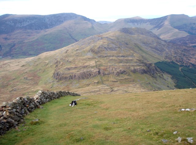 The descent from Moel Hebog, with Moel yr Ogof ahead