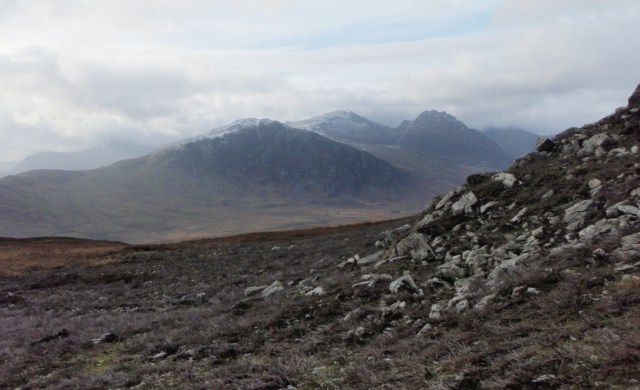 The mountains of the Glyderau, with Tryfan now more obvious