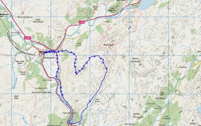 The route, starting from Beddgelert