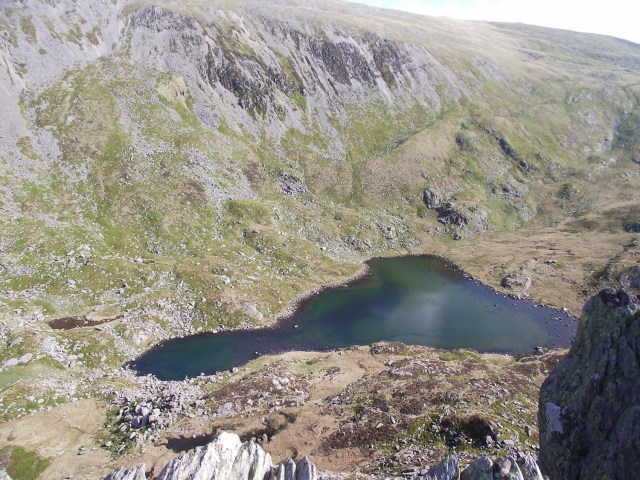 Looking down to the lake of Ffynnon Lloer