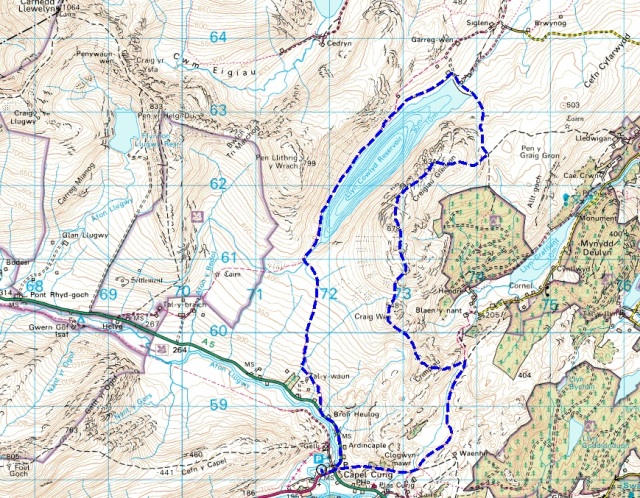 The route – anticlockwise starting from Capel Curig