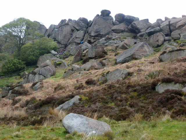 A busy day on the gritstone crags of The Roaches