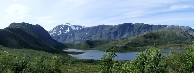 Closer view of the Besseggen Ridge with Besshøe ( the snowy peak) on the left