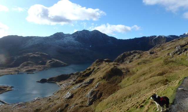 Y Lliwedd on the skyline with the lake of Llyn Llydaw below