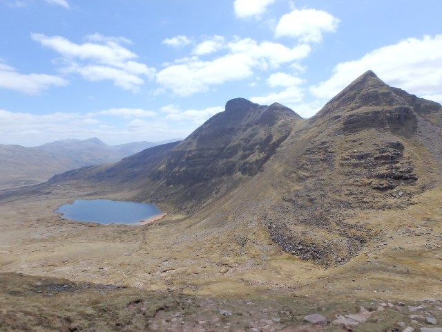 Looking back to Spidean Coinich (left) and the unnamed peak (713 metres)
