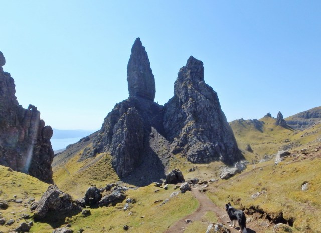 Looking across to the Old Man of Storr – note the tiny figure in the centre