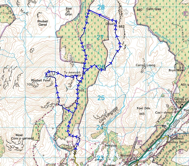 The route – Rhobell Fawr and Dduallt